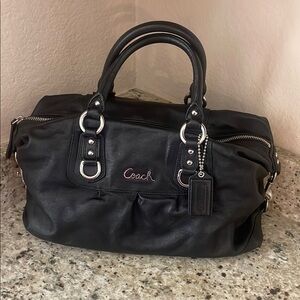 Coach Black Leather Satchel with Silver Accents
